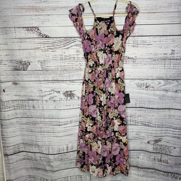 Lulu's Black and Purple Flutter Sleeve Maxi Dress NWT Med - Picture 3 of 6